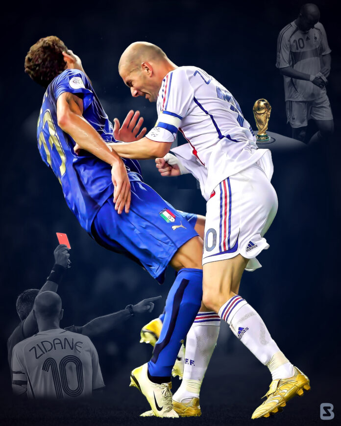 Hình ảnh trở thành huyền thoại trong trận chung kết World Cup 2006 với cú thiết đầu công của Zidane (ảnh: Internet)