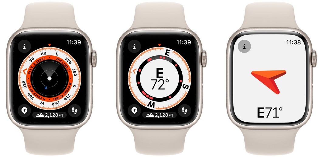 Các chế độ hiển thị khác nhau của la bàn trong Apple Watch (Ảnh: Internet)