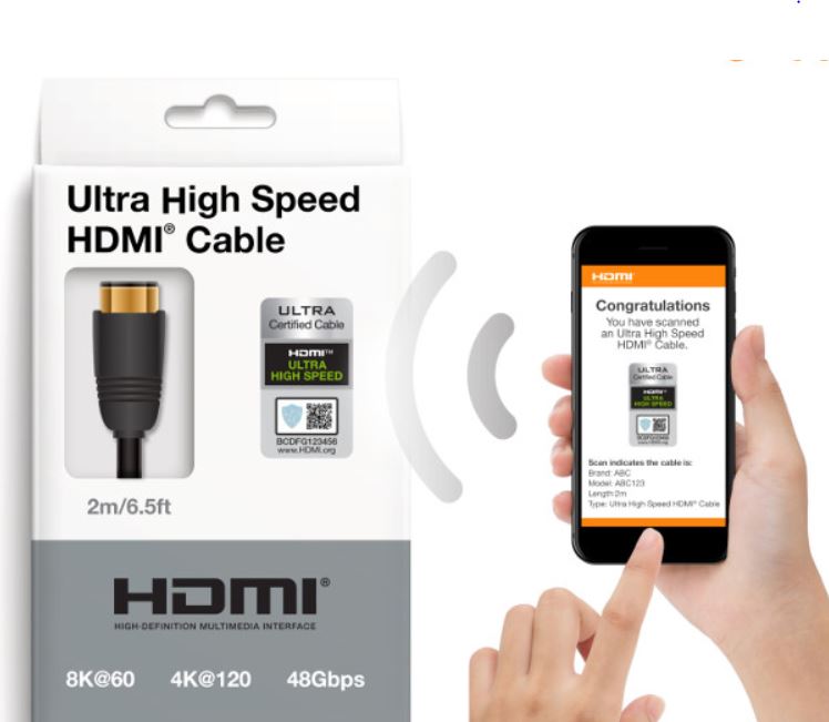 HDMI Cable Certification Gen 2 cũng được trang bị dải hình ba chiều ở phía trên, và hình ba chiều mới được đặt kề bên mã QR (Ảnh: Internet)