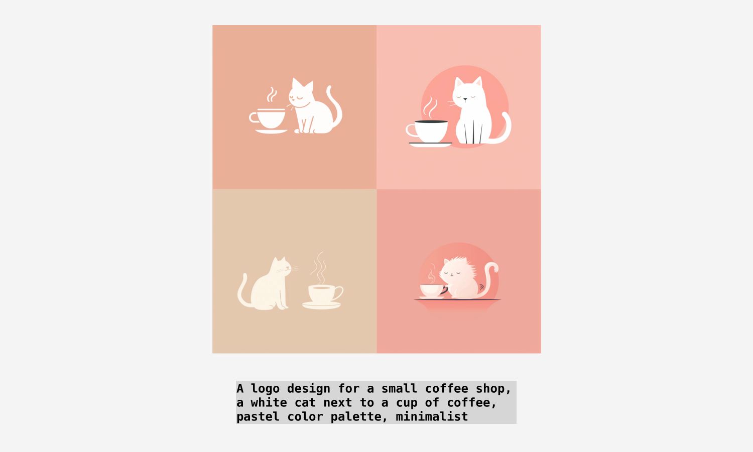 Các mẫu logo tối giản về một con mèo bên cạnh tách cà phê được tạo ra bằng Midjourney (Ảnh: Internet)