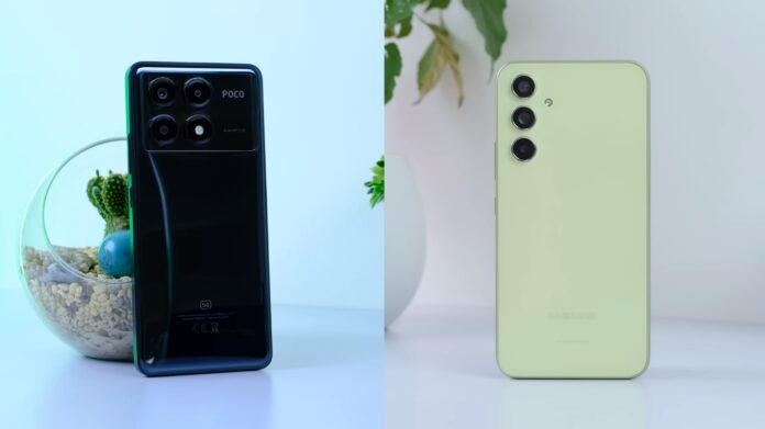 Mặt sau của Poco X6 Pro ( bên trái) và Galaxy A54 (bên phải) (Ảnh: Internet)