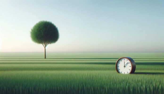 Hình ảnh đơn giản của đồng hồ và cây trên cánh đồng (Ảnh: Internet)