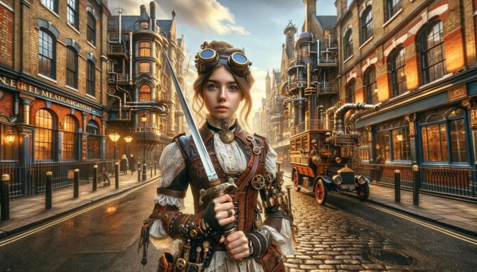 Cô gái cầm kiếm theo phong cách steampunk (Ảnh: Internet)