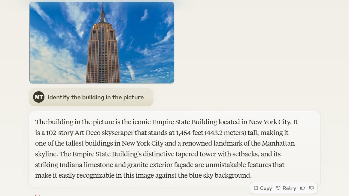 Claude 3 nhận ra Tòa nhà Empire State (Ảnh: Internet)