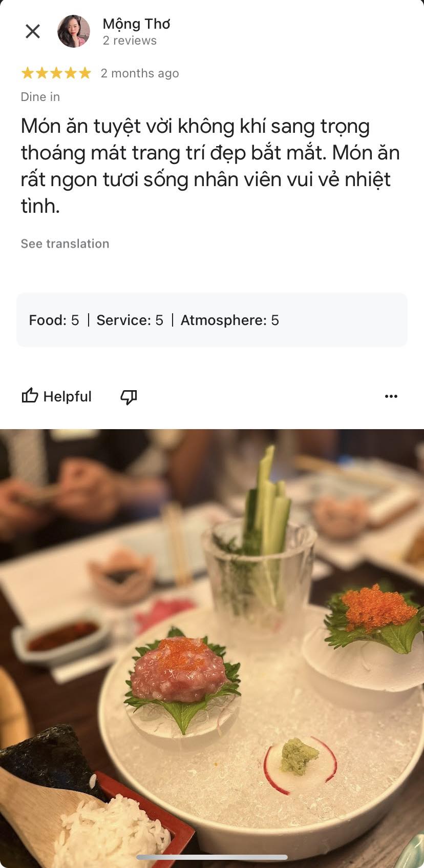 Nhận xét của khách hàng về Sushi Hokkaido Sachi (nguồn: Internet)