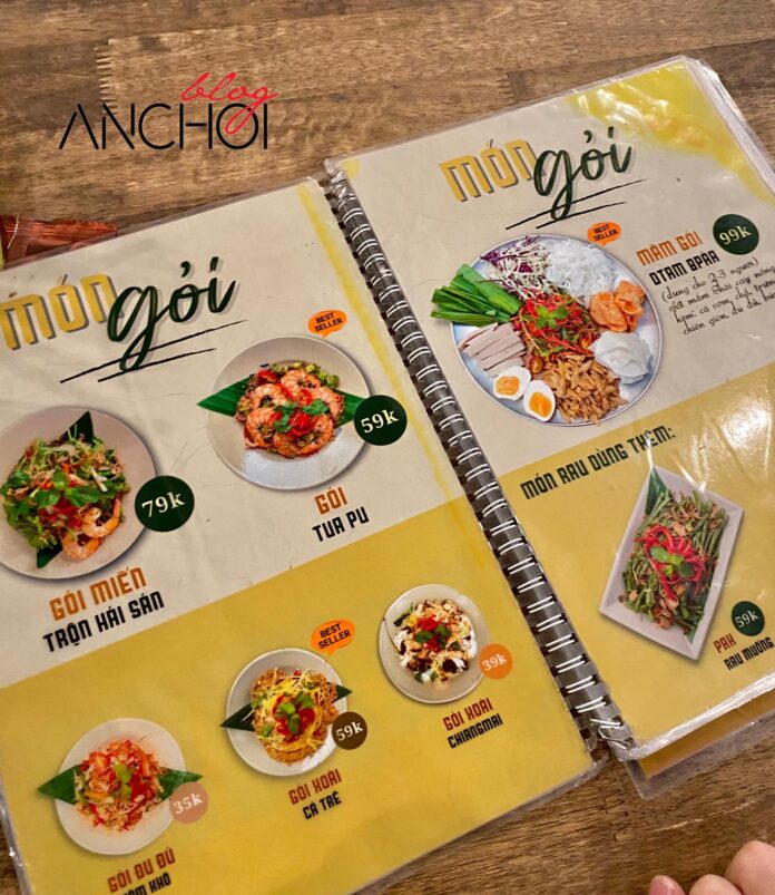 Menu quán Ngõ Thái 2 (nguồn: BlogAnChoi)