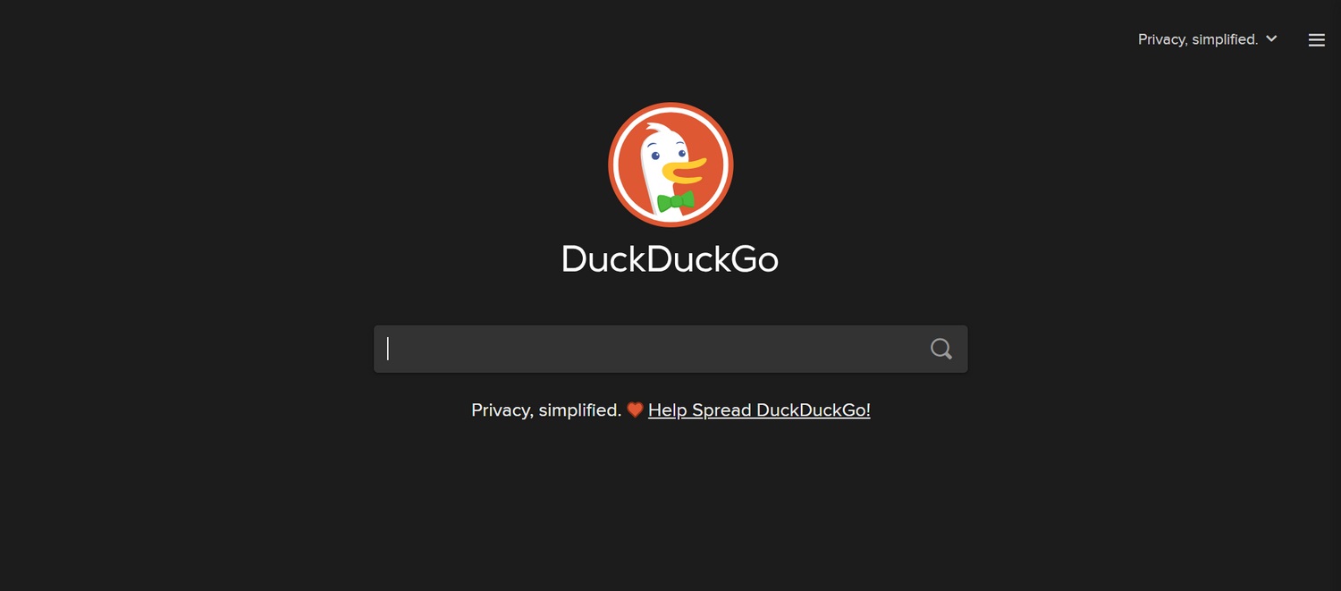Trang chủ của công cụ tìm kiếm DuckDuckGo (Ảnh: Internet)