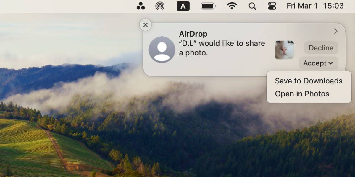 Thông báo file được gửi qua AirDrop đến máy Mac (Ảnh: Internet)