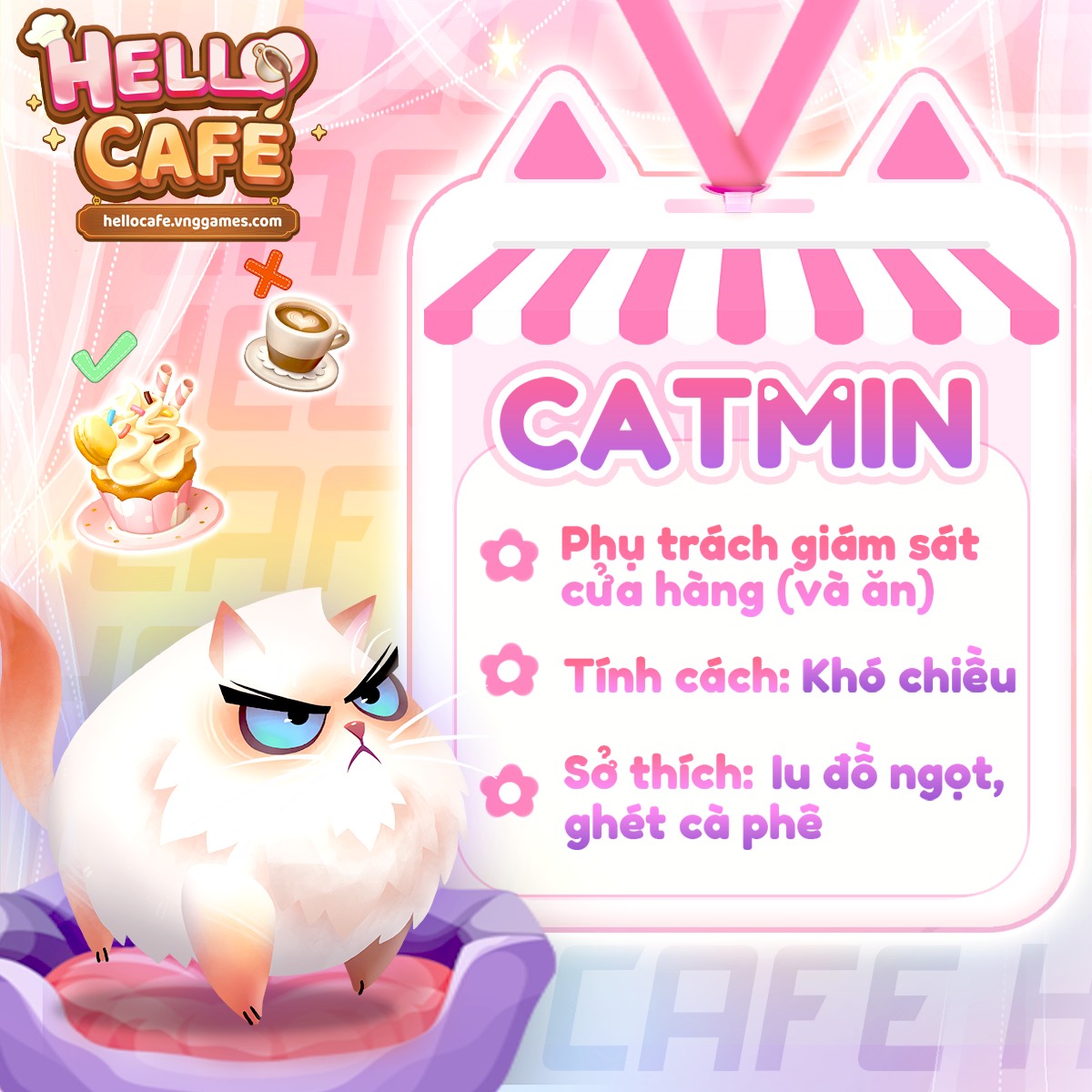 Catmin - bạn đồng hành của người chơi trong Hello Café (Nguồn: Hello Café)