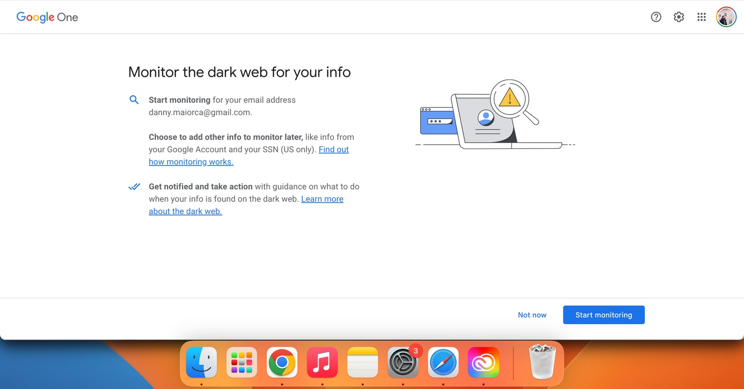 Đăng ký cảnh báo dark web trong Google One (Ảnh: Internet)