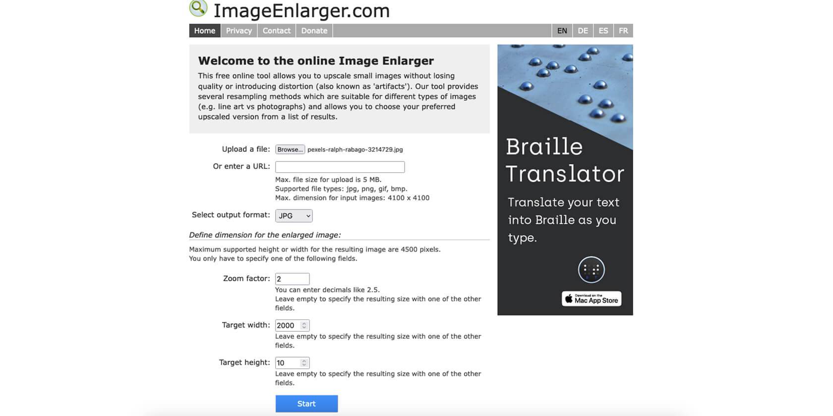 Giao diện trang web Image Enlarger (Ảnh: Internet)
