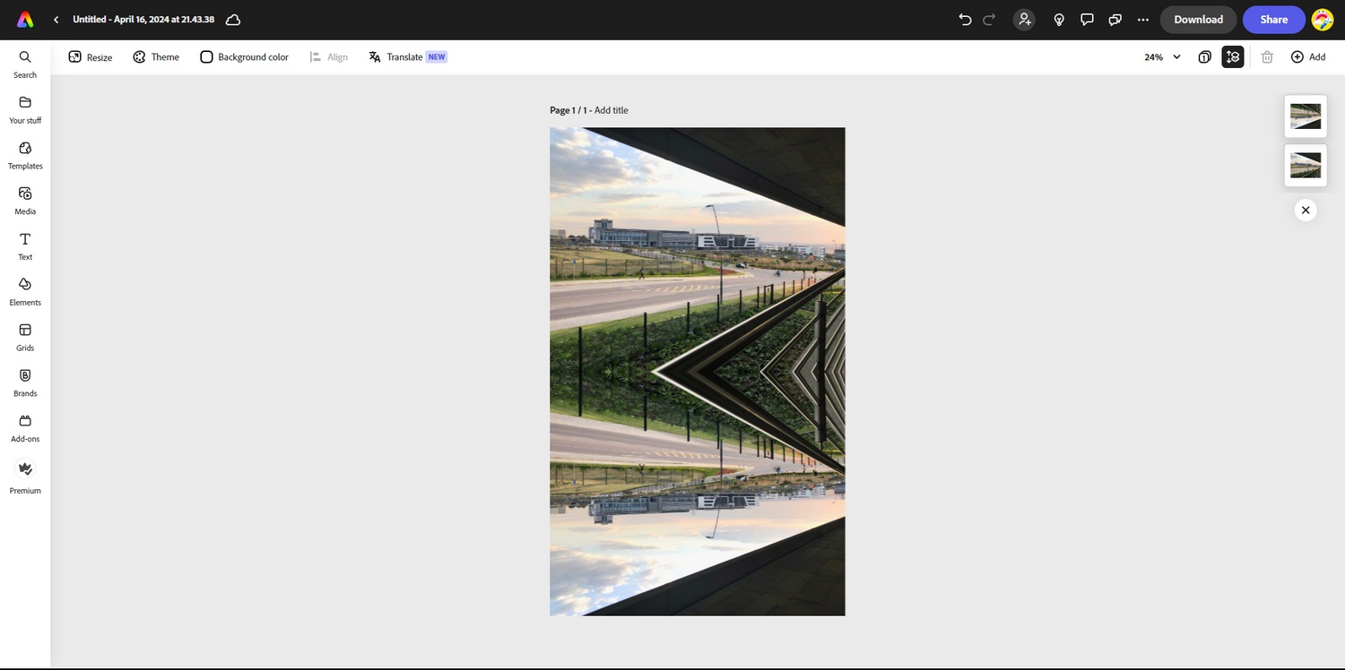 Tạo ảnh phong cảnh phản chiếu theo chiều dọc trong Adobe Express (Ảnh: Internet)