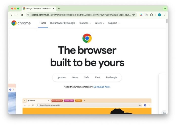 Trình duyệt Chrome hiển thị trang chủ Chrome trên máy Mac (Ảnh: Internet)