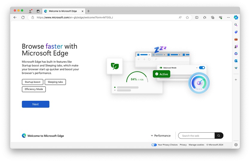 Trình duyệt Edge hiển thị trang chủ Edge trên máy Mac (Ảnh: Internet)