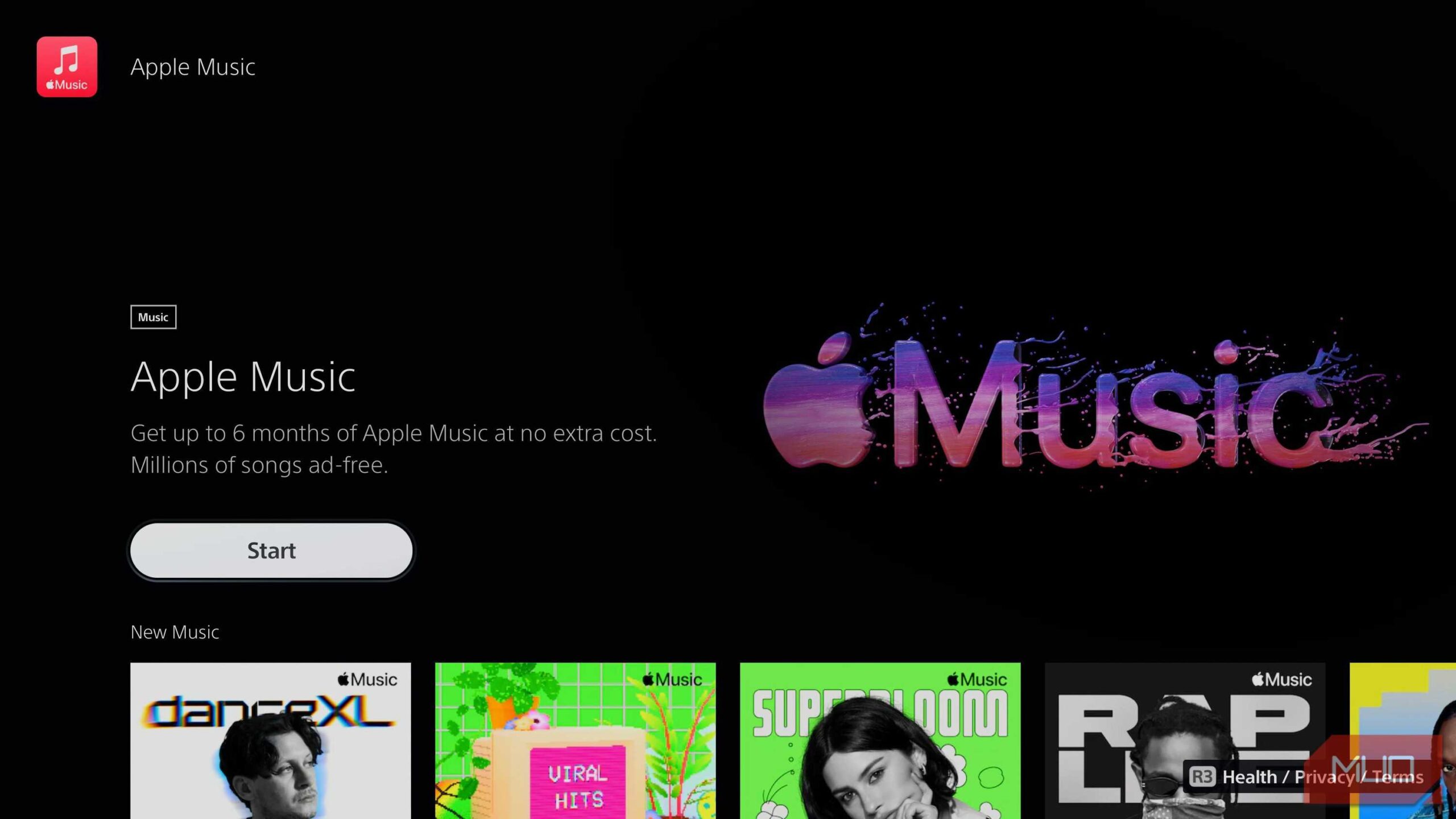 Khởi động Apple Music Start trên máy PS5 (Ảnh: Internet)