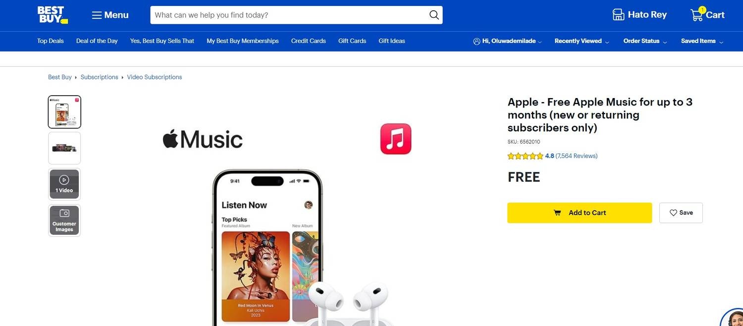 Đăng ký dùng thử miễn phí 3 tháng Apple Music trên Best Buy (Ảnh: Internet)