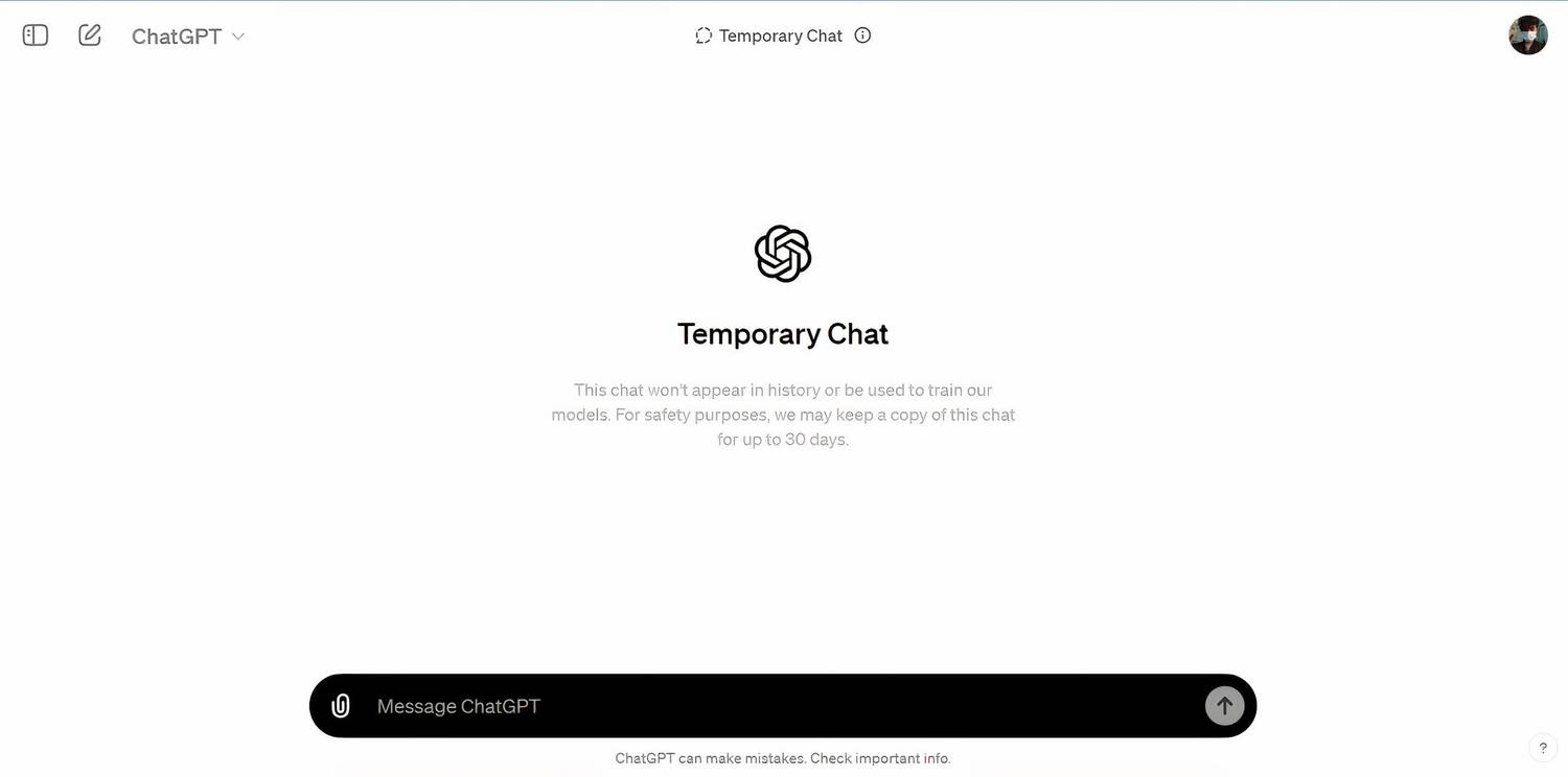 Tính năng chat tạm thời của ChatGPT (Ảnh: Internet)