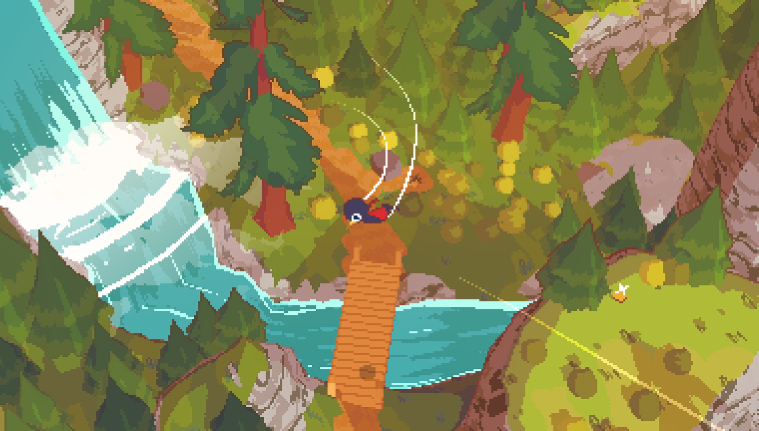 Hình ảnh một con chim nhỏ bay qua cây cầu gỗ trong game (Ảnh: Internet)