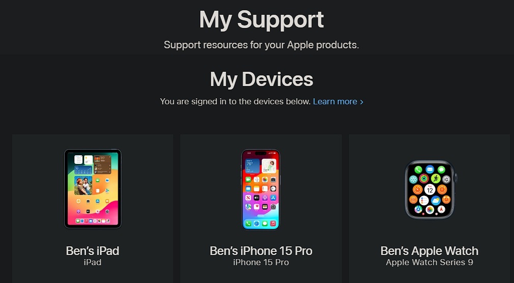 Trang hỗ trợ thiết bị của Apple (Ảnh: Internet)