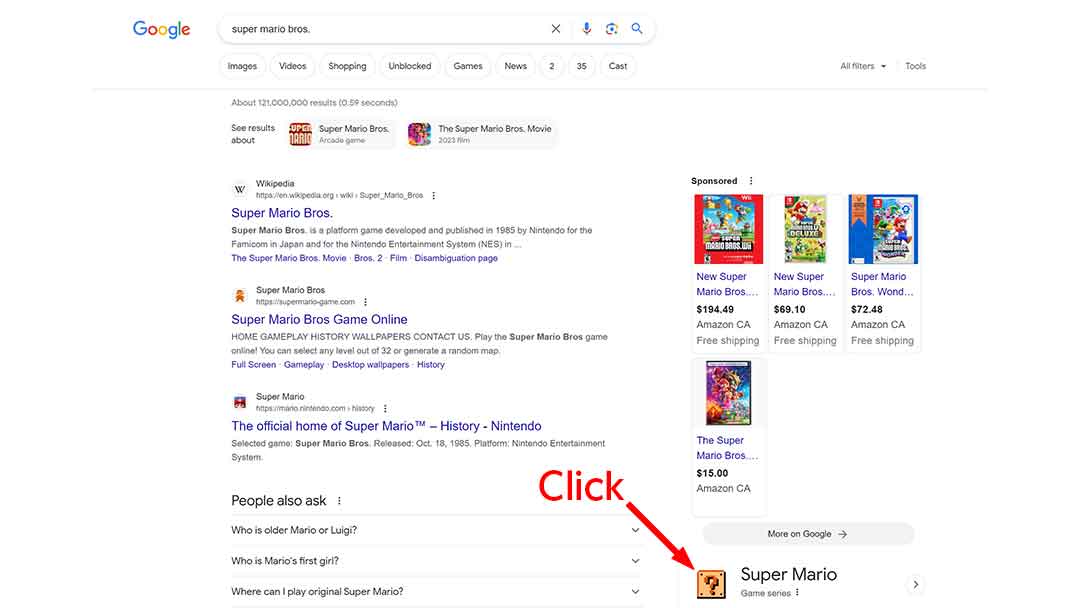 Super Mario Bros trên Google