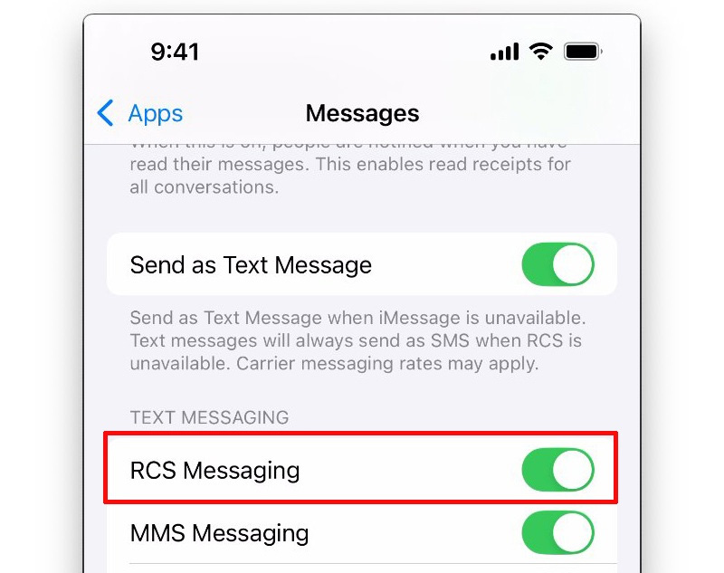 RCS xuất hiện trên iOS 18 (Ảnh: Internet)