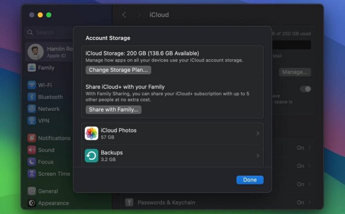 Menu lưu trữ iCloud trên máy Mac của Apple (Ảnh: Internet)