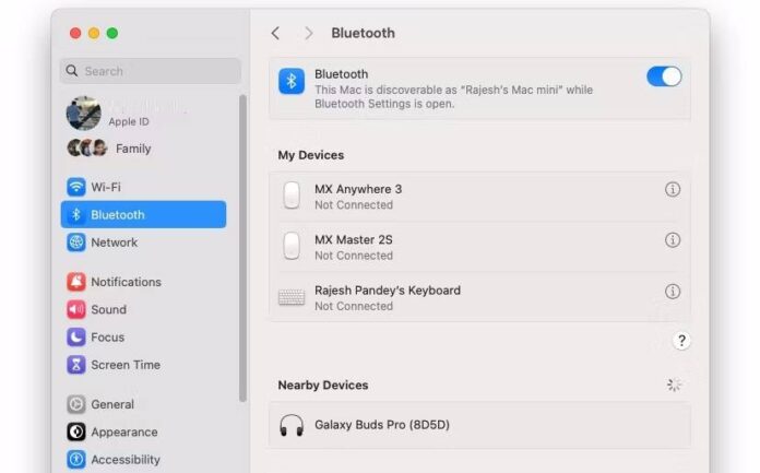 Menu cài đặt Bluetooth trên máy Mac kết nối với tai nghe Galaxy Buds Pro (Ảnh: Internet)