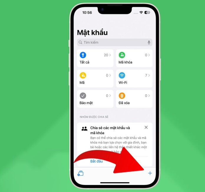 Với nút "+" xuất hiện trên iOS 18 Beta 2 cho phép bạn dễ dàng thêm mật khẩu mới mà không cần phải truy cập vào mục "Tất cả" (Ảnh: Internet)