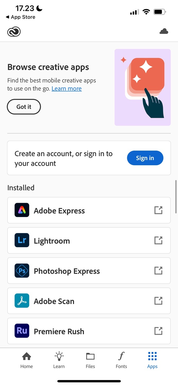 Quản lý các ứng dụng Adobe Express trong Adobe Creative Cloud (Ảnh: Internet)