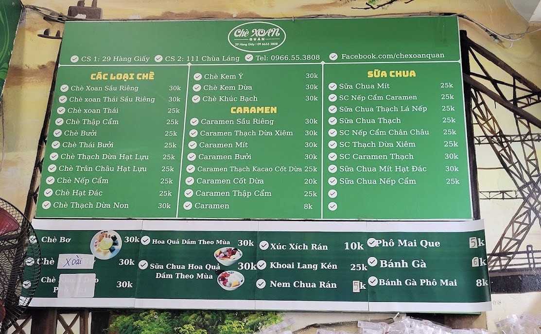 Menu của quán. (Ảnh: Internet)