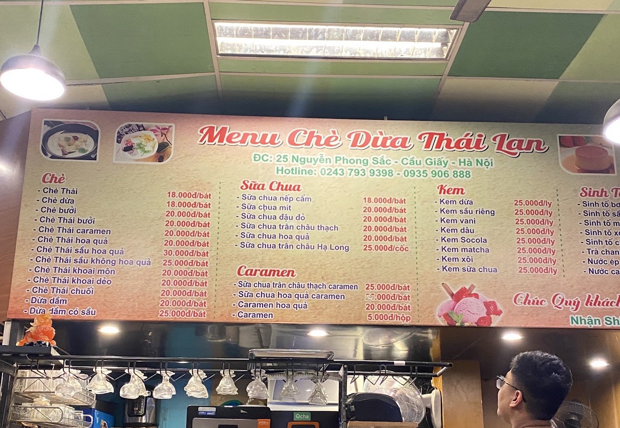 Menu của quán. (Ảnh: Internet)