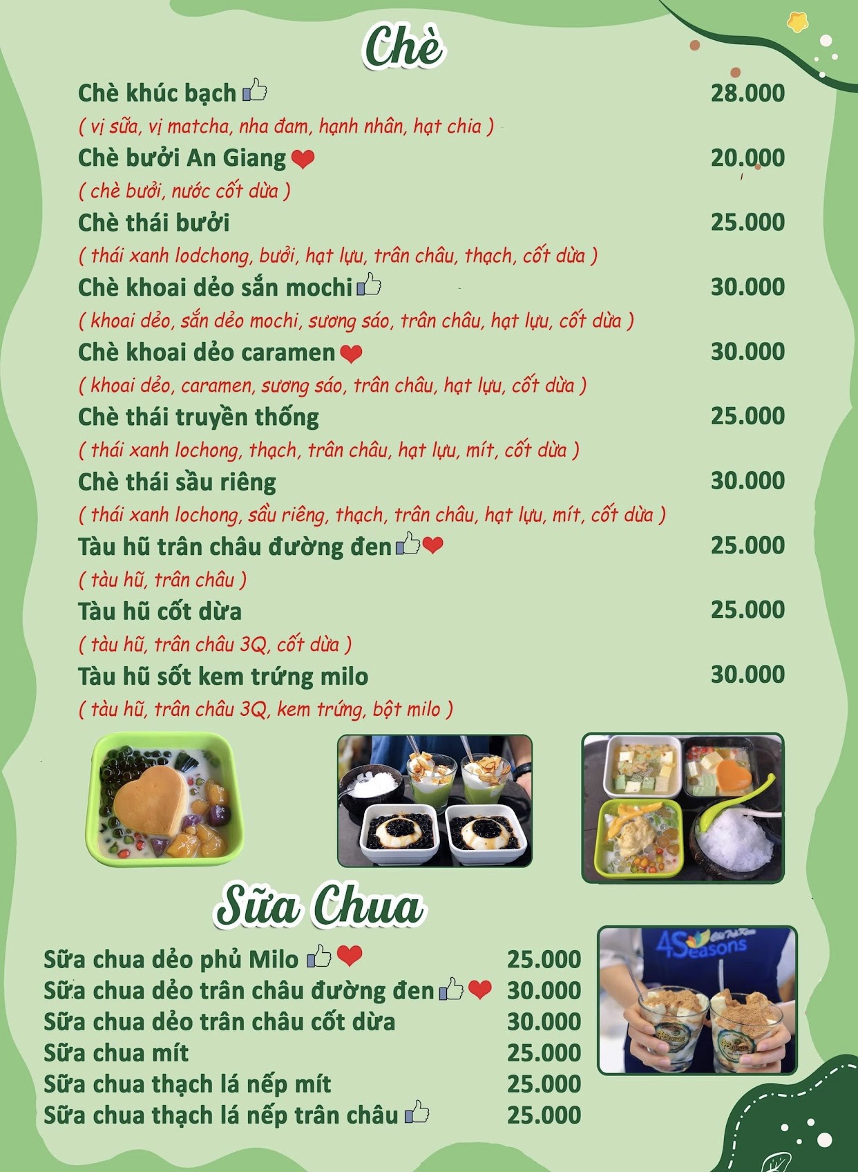 Menu của quán. (Ảnh: Internet)