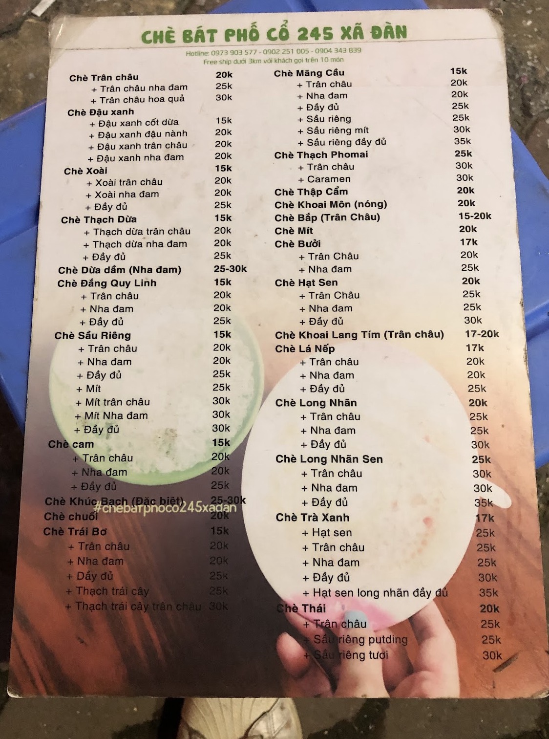 Menu của quán. (Ảnh: Internet)