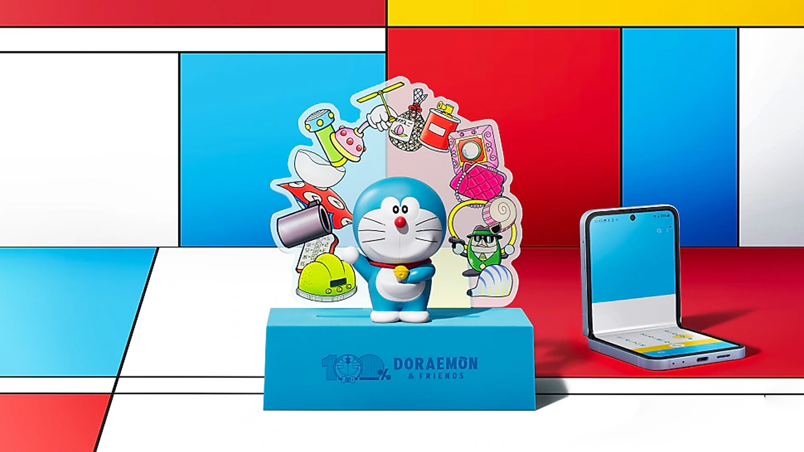 Bộ sản phẩm còn bao gồm đế dựng điện thoại in hình Doraemon với thiết kế nam châm tiện lợi, giúp bạn dễ dàng đặt điện thoại ở mọi góc độ (Ảnh: Internet)