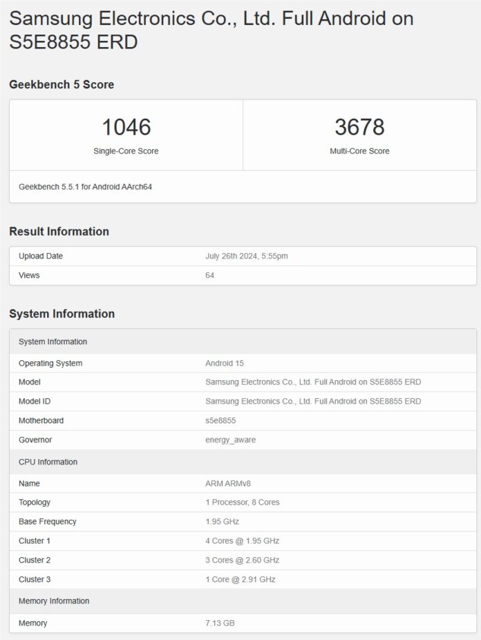 Điểm Geekbench của Exynos 1580 (Ảnh: Internet)