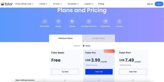 Các gói đăng ký của Fotor (Ảnh: Internet)