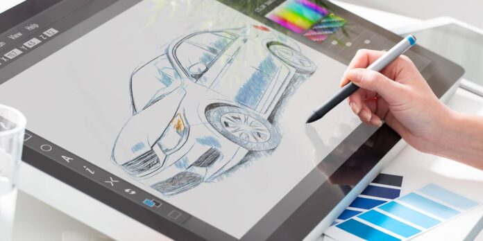 Bản vẽ thiết kế xe ô tô trên màn hình máy tính bảng (Ảnh: Internet)