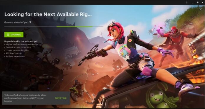 Chờ đến lượt chơi game Fortnite trên GeForce Now (Ảnh: Internet)