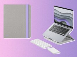 Bộ sản phẩm giá đỡ laptop Logitech Casa Pop-up Desk có kèm bàn phím và bàn di chuột (Ảnh: Internet)