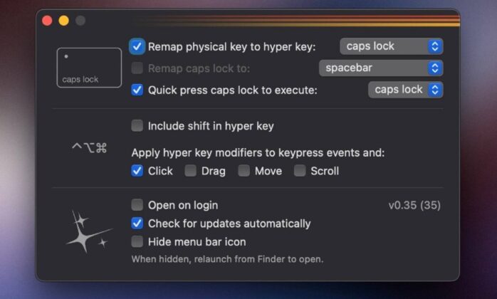 Cửa sổ tùy chọn của ứng dụng Hyperkey trên máy Mac (Ảnh: Internet)