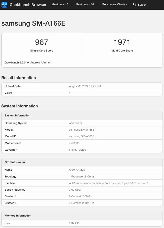 Samsung Galaxy A16 5G có số điểm Geekbench khá mạnh (Ảnh: Internet)