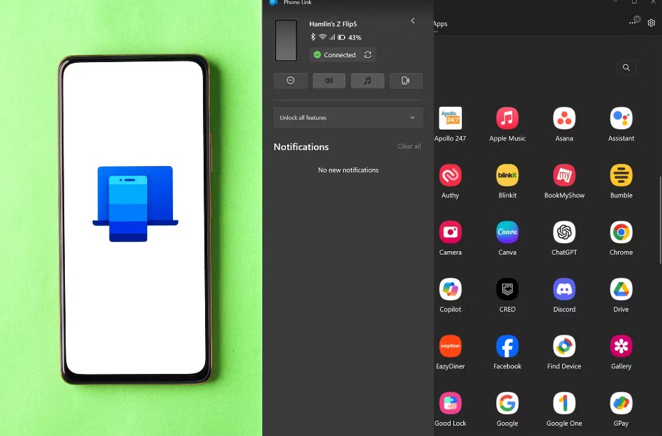 Biểu tượng ứng dụng Phone Link trên điện thoại Android và giao diện của Phone Link trên máy tính Windows (Ảnh: Internet)