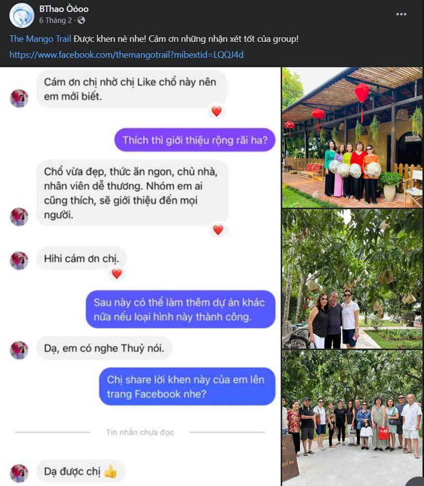 Feedback của gia đình chị Diễm (nguồn Facebook)