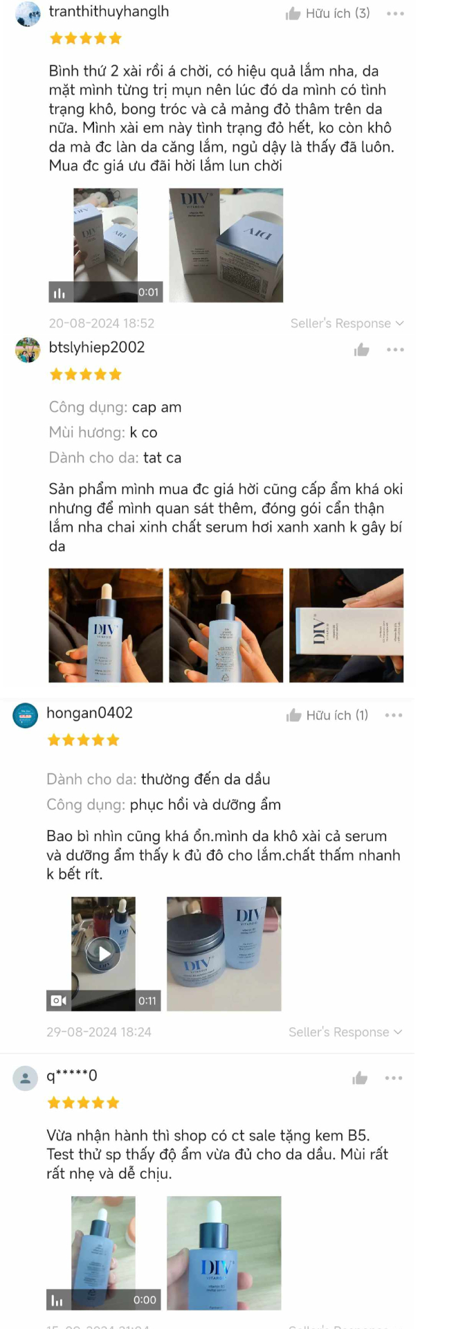 Đánh giá của khách hàng về Serum B5 DIV