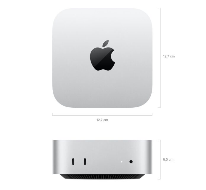 Mac mini M4 có kích thước 5 x 12,7 x 12,7cm, trọng lượng 0,67kg (Ảnh: Internet)