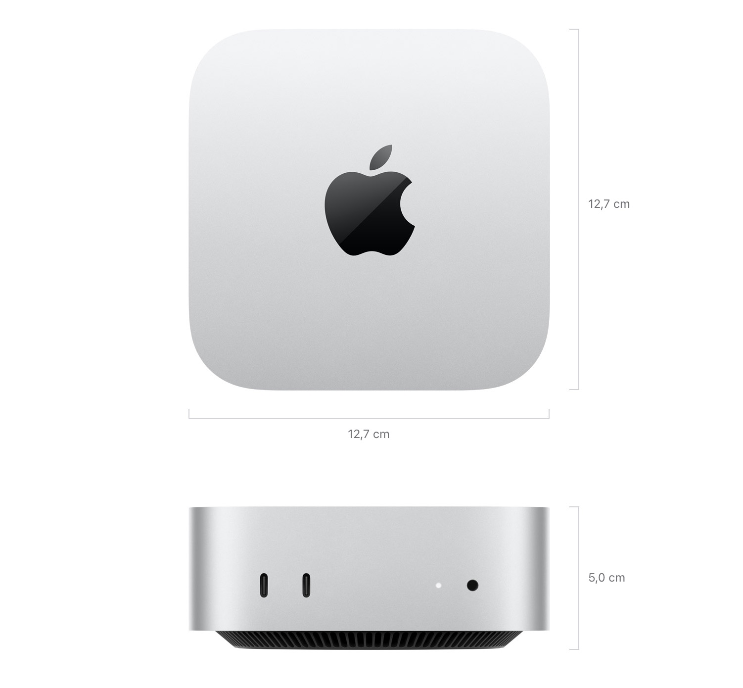 Mac mini M4 có kích thước 5 x 12,7 x 12,7cm, trọng lượng 0,67kg (Ảnh: Internet)