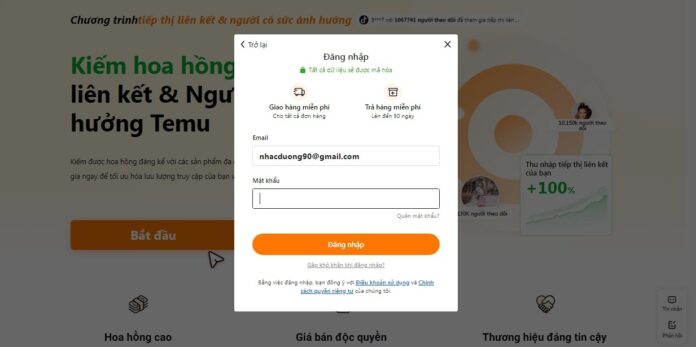 Nhập mật khẩu để tạo tài khoản Temu (Ảnh: BlogAnChoi)