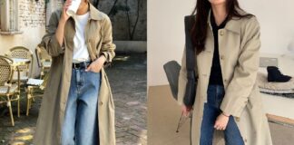 Quần jeans ống rộng và áo khoác dáng dài (Nguồn: Internet)