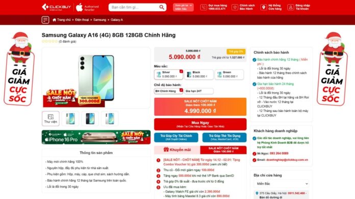 Giá bán của Galaxy A16 4G là 5.090.000 đ (Ảnh: Internet)