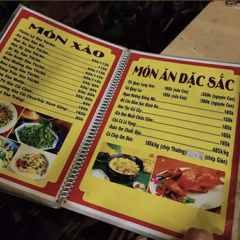 Menu của Mủn Quán – Bắc Vị (nguồn: Internet)